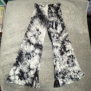 Hippie Guilt Flare Pants Womens Medium Black Tie Dye Stretch Mid Rise Legging